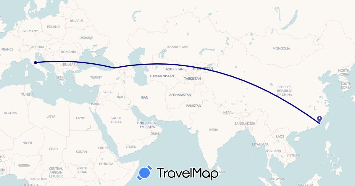 TravelMap itinerary: driving in China, Georgia, Italy (Asia, Europe)